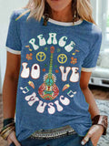 Floral Guitar Peace Love Music Crew Neck Tee