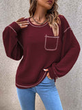 Solid Color Knit Pullover Sweater with Pocket